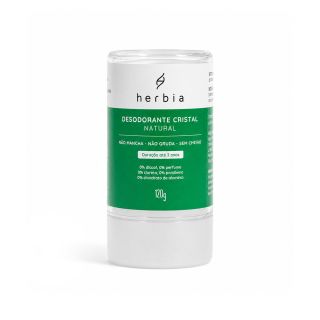 desodorante cristal natural herbia com 120g 0% alcool, 0% perfume, 0% parabeno, 0% cloridrato de aluminio