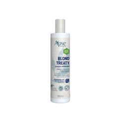 fundo branco com shampoo matizador apse ao centro. embalagem branca com rótulo azul escuro. 