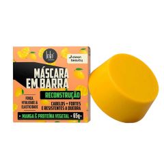 fundo branco com caixinha de máscara em barra de reconstrução lola, de cor laranja com desenhos de mangas. ao lado, uma barra em cor amarelada