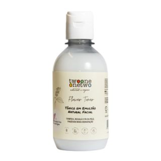 embalagem plastica transparente, tampa plastica. rotulo com logo twoone onetwo, tonico em emulsão natural facial, tonifica, regula o pH da pele, trazendo mais hidratação